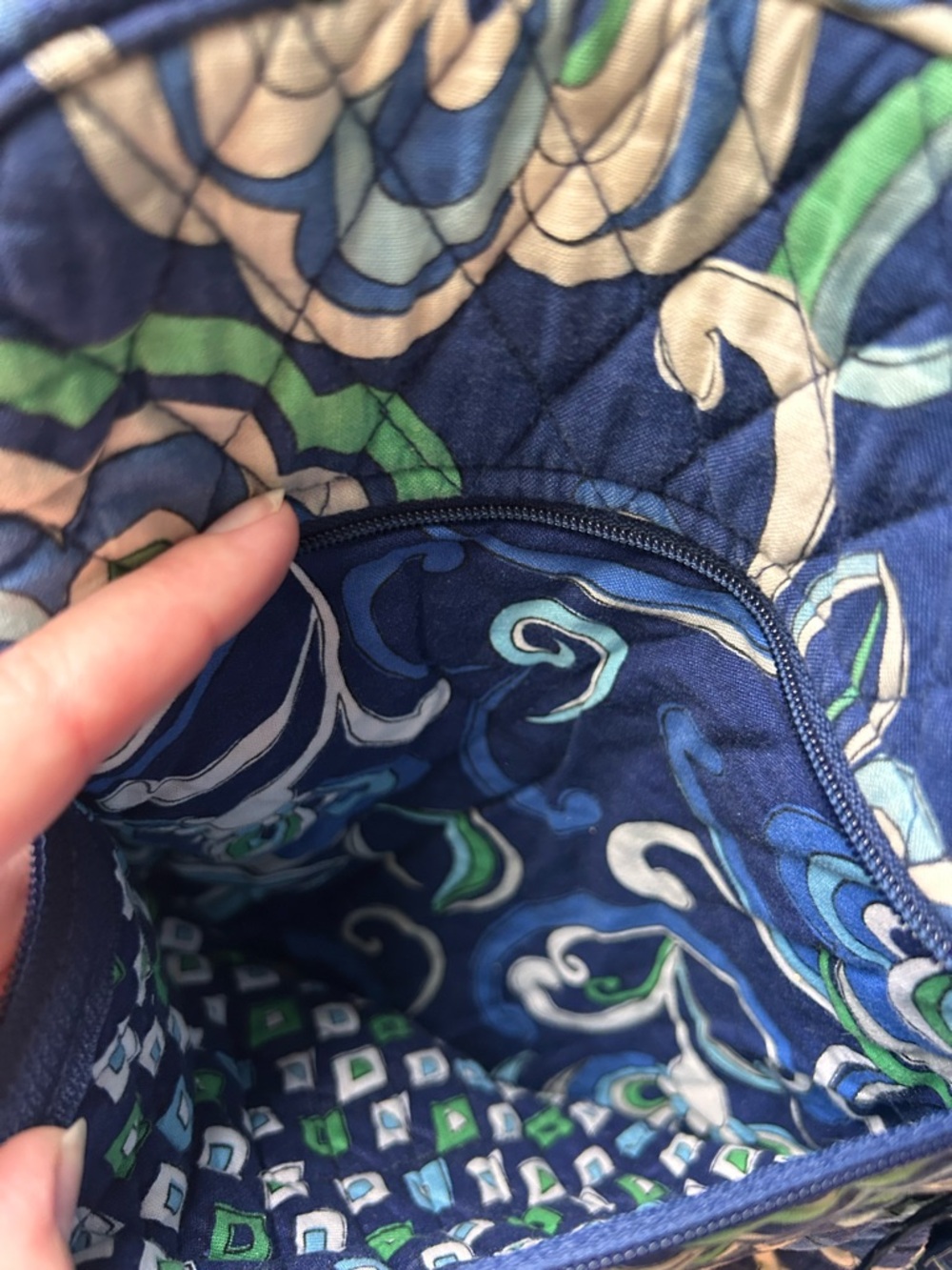 Vera Bradley Mini Backpack -Mediterranean Blue- Quilted Cotton Travel Bag - Picture 11 of 14